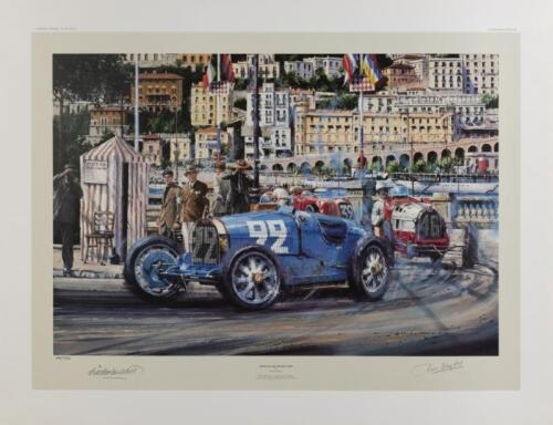 RENE DREYFUS: A limited edition print (400/500) by Nicholas Watts titled "Monaco Grand Prix 1930", signed in pencil by Rene Dreyfus and the artist