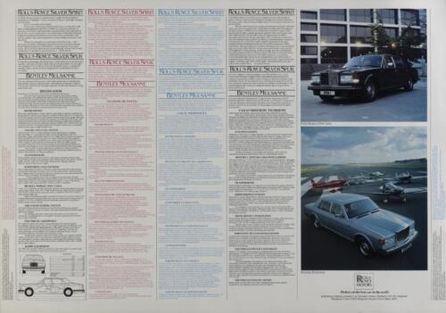 ROLLS ROYCE: A small double sided poster featuring Rolls Royce Silver Spirit on the front side and detailed description of various Rolls Royce cars verso