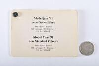 1991 PORSCHE: Model Year 1991 standard colour chips, 944, 911, 928.