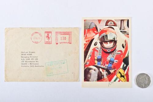 FERRARI / Niki Lauda: signed by Enzo Ferrari, and Niki Lauda Ferrari issued postcard.