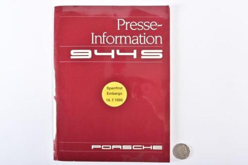 PORSCHE: A model year 1986 Porsche 944S press kit, with technical data and marketing blurb
