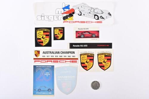 PORSCHE/RACING: Nine vinyl stickers, GT3, Porsche Emblem, Rothmans Racing, Le Mans 1982.