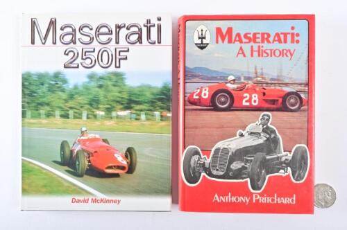 MASERATI: Two hardcover book relating to Maserati, including "Maserati, A History" by Anthony Pritchard
