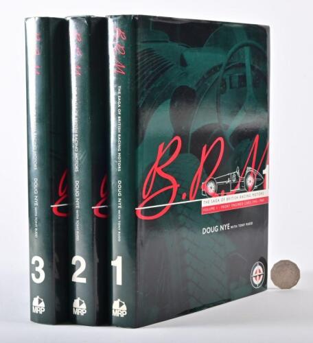 BRM: Three hardcover volumes 1, 2 &3 "BRM, The Saga of British Racing Motors" by Doug Nye, published 1994 by Motor Racing Publications