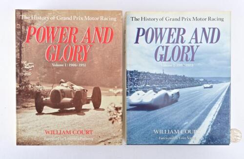 GRAND PRIX: Two volume set, "Power and Glory" by Court, a history of GP motor racing 1906-1973. A rare set.