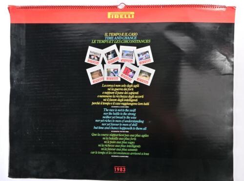 PIRELLI: A very large, spiral bound calendar depicting Lauda, Lancia, Lotus and more