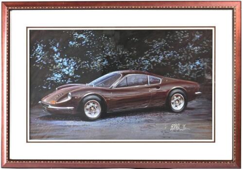 FERRARI: A large original painting of a Dino Ferrari by Steve Park, gouche on paper, signed and dated lower right 'SG PARK'