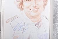 GRAND PRIX: A "Grand Prix Adelaide" display including programme and a book signed by 10 GP personalities, including Fangio, Moss, Prost, Senna, Jones and more. - 9