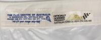 GRAND PRIX: A officially licensed large "Australian Formula 1 Grand Prix Adelaide 1990" flag hand signed by Stewart, Hulme, Fangio, Moss and Brabham, reading; "The 500th World Championship Grand Prix", made by "The flag centre of Australia", 95cm high x 1 - 2