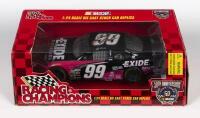 NASCAR: A 1:24 scale Racing Champions Ford NASCAR model, this Exide Ford #99 was driven by Jeff Burton at Twin Ring Motegi Coca Cola NASCAR 500 Japan, this model was autographed by Jeff Burton on November 22nd 1998, includes signed copy of original pass,b