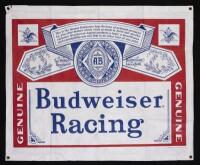 BUDWEISER RACING: A beer bottle label-like Budweiser Racing banner