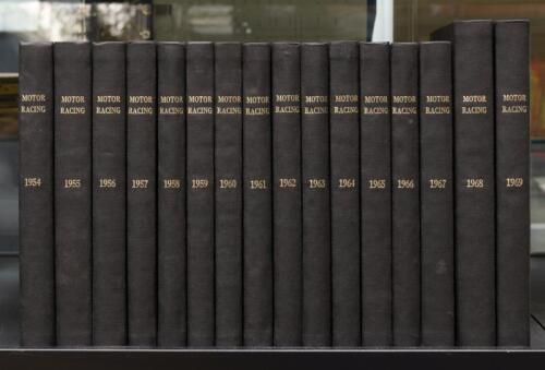 MOTOR RACING MAGAZINE: 15 linen bound volumes of Motor Racing magazine, years 1954 - 1969