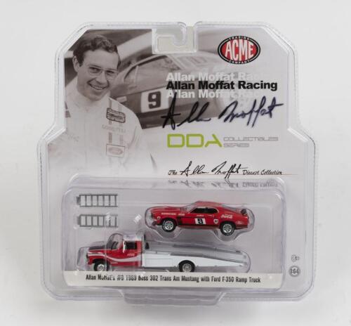 ALLAN MOFFAT: A Ford Licensed 1969 Trans Am Ford Mustang model with F-350 Ramp Truck, sealed box hand signed by Allan Moffat