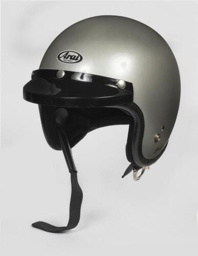 BRABHAM: A circa 1980 Arai 'Challange R' open face helmet, with visor, signed by Jack Brabham