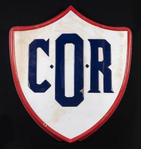 C.O.R: A large original C.O.R embossed shield form enamel sign