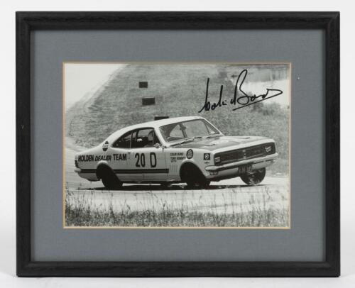 COLIN BOND: A photograph of the 1969 Bathurst winning HQ GTS 350 Monaro, signed by Colin Bond in black ink, framed and glazed, image 14cm high x 18.5cm wide.