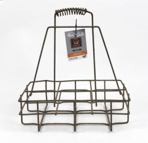 OIL BOTTLE CARRIER: A vintage oil bottle carrier for six oil bottles, 39cm high, 36.5cm wide, 24.5cm deep