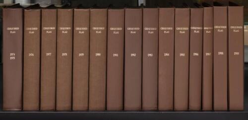 CHEQUERED FLAG MAGAZINE: 15 linen bound volumes of Chequered Flag magazine, years 1974 - 1988