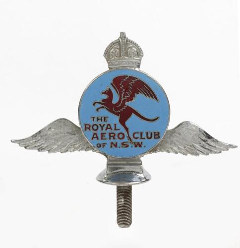 ROYAL AERO CLUB OF NSW: A circa 1920s Royal Aero Club of N.S.W. cast metal car badge by Angus & Coote of Sydney