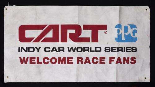 INDY: A paper banner reading, "CART Indy car world series; Welcome race fans; PPG", 63.5cm x 121cm