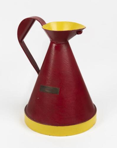 SHELL: An early heavy gauge red and yellow painted one gallon oil pourer, 34.5cm high