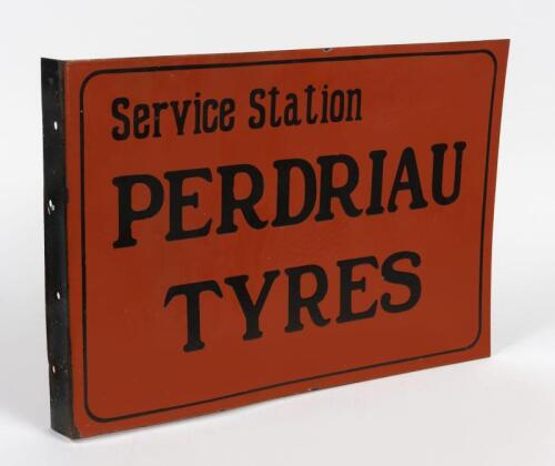 PERDRIAU TYRES: An early original double sided post mount Perdriau Tyres enamel sign, 30.5cm high x 46cm wide