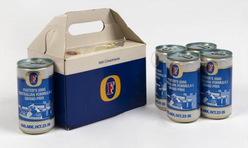 FOSTERS SIX PACK: An unopened complimentary six pack of Fosters lager from the 1986 Grand Prix