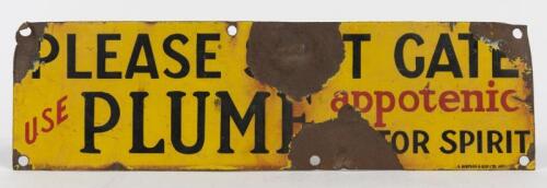 PLUME: A small Plume "PLEASE SHUT THE GATE" sign, printed by Simpson & Son Adelaide, 10cm high x 35.5cm wide.