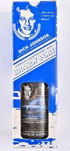DICK JOHNSON: A bottle of commemorative Dick Johnson Rovalley brandy port in original box