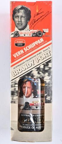 VERN SCHUPPAN: A bottle of commemorative Vern Schuppan Rovalley brandy port in original box
