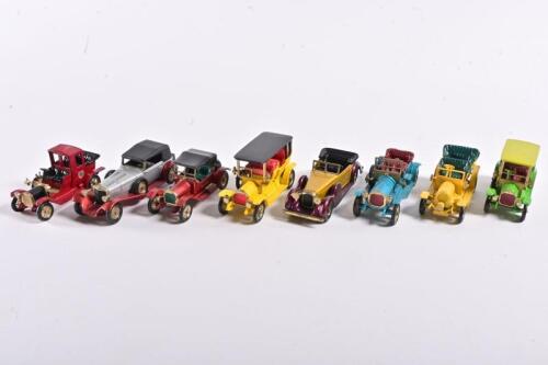 LESNEY: Eight "matchbox" early 1900s car models by Lesney