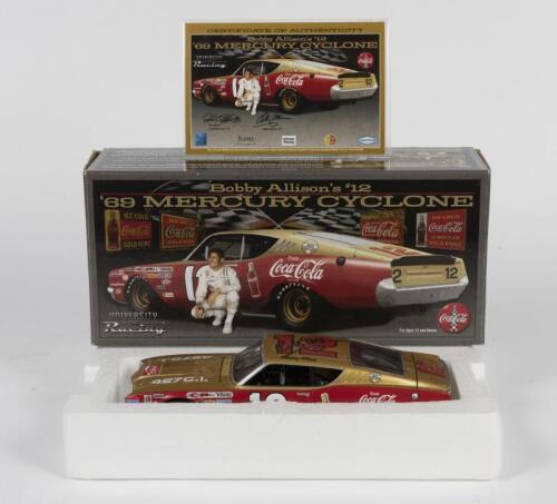 NASCAR: A special edition Ford licensed 1:24 scale Holman Moody 1969 Ford Mercury Cyclone #12 model, signed by nascar driver Bobby Allison