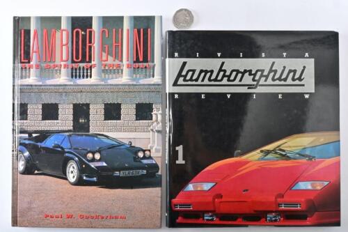 LAMBORGHINI: "Rivista Lamborgini Review" hardcover book signed and by Ferruccio Lamborghini, together with "Lamborghini, the Spirit of the Bull" hardcover book by Paul W Cockerham