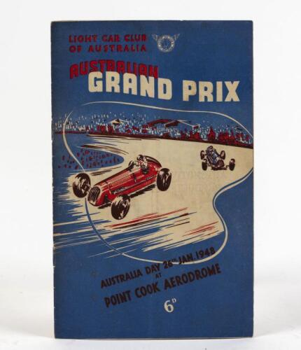 AUSTRALIAN GRAND PRIX: An original programme for the 1948 "Light Car Club of Australia, Australian Grand Prix", at Point Cook Aerodrome, Victoria
