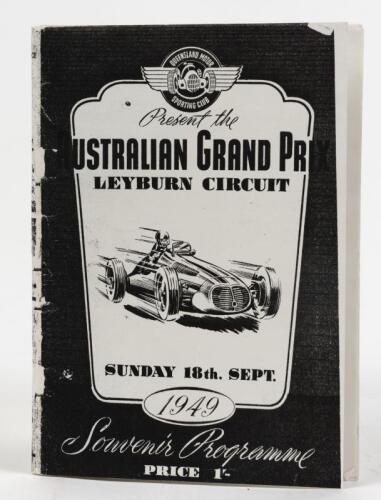 AUSTRALIAN GRAND PRIX: A black and white facsimile of the programme for the 1949 Australian Grand Prix at Leyburn Circuit, Queensland