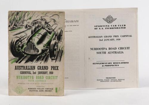 AUSTRALIAN GRAND PRIX: An original programme for the 1950 Australian Grand Prix at Nuriootpa Road Circuit, South Australia