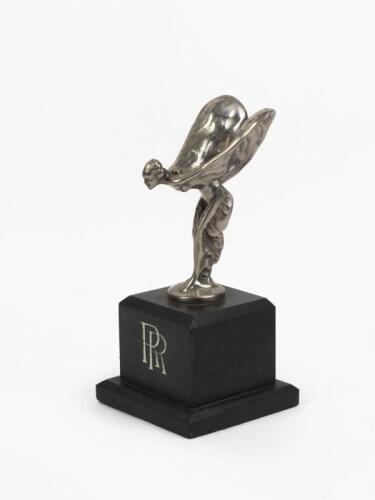 ROLLS-ROYCE: A Rolls-Royce "Spirit of Ecstasy" cast aluminium on black slate stand,&nbsp;monogrammed "RR" to stand
