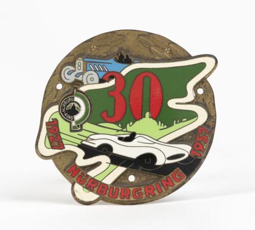 NURBURGRING: A Nurburgring 1927-1957 30th Anniversary enamel on brass grille badge, Germany, 10.4cm at the widest