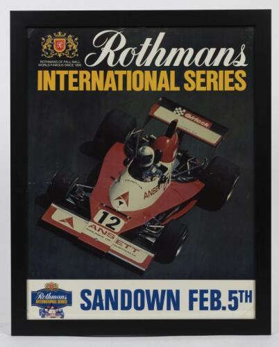 ELFIN: An original 1970s Rothmans International Series "Sandown Feb.5th" advertising poster featuring the Elfin MR8, 55cm high x 42.5cm wide