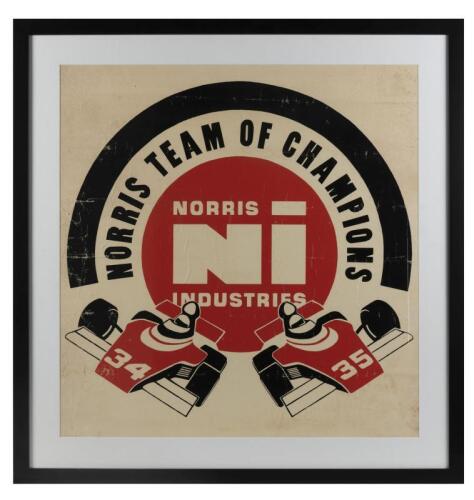 F5000: A rare circa 1974 original "Norris Team of Champions" F5000 poster, framed, image 67cm high x 65cm wide
