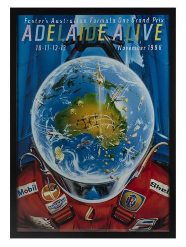 ADELAIDE: A large 1988 Adelaide F1 GP promotional poster, framed and glazed, 89cm high x 62.5cm wide.