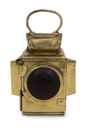 OLDFIELD: An Oldfield brass-bodied "Dependance" oil-illuminated rear light, with angled clear side-lenses, 22.5cm high