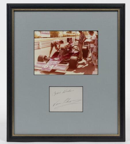 VERN SCHUPPAN: A framed original photograph and signature of Vern Schuppan, window mounted, framed and glazed, 44 x 38cm overall