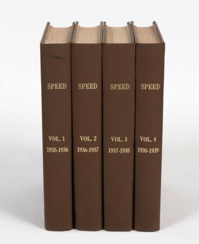 SPEED MAGAZINE: Four linen bound volumes of Speed magazine, years 1935-39, brown linen bound hardback books with gilt lettering to spines