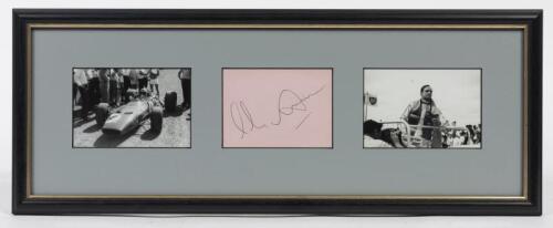 CHRIS AMON: Two framed photographs and signature of Chris Amon, window mounted, framed and glazed, 20 x 51cm overall