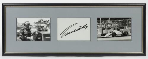 NIKI LAUDA: Two framed original photographs and a signature of Niki Lauda, window mounted, framed and glazed, 26.5 x 26.5cm overall