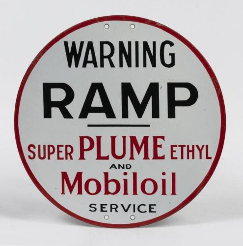 MOBILOIL/PLUME: An original Mobiloil and Plume round enamel sign