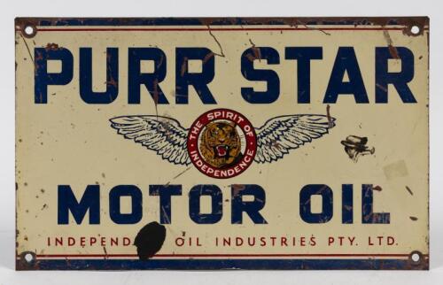 PURR STAR: An original Purr Star motor oil enamel sign, 27.5cm high x 44.5cm wide