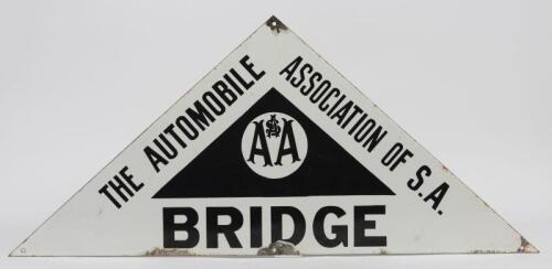 BRIDGE SIGN: An original enamel signed reading "The Automobile Association of S.A, Bridge" by Simpson & Sons Ltd Adelaide, 41cm high x 90cm wide
