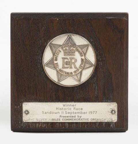 HISTORIC SANDOWN: A 1977 winners plaque from the Historic race Sandown II, 12cm square